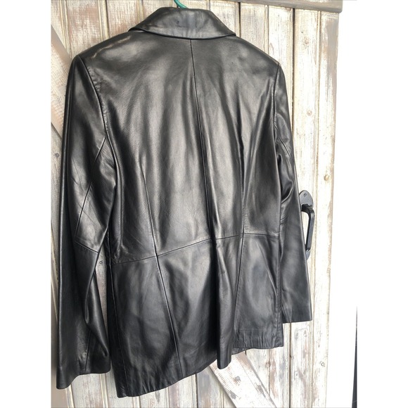 Ladies Black Leather 3-Button Sleek Blazer Jacket Soft EUC Chic Sz 6 - Picture 12 of 16